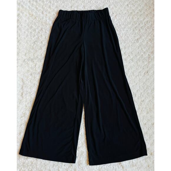 NY Collection Womens Black Cropped Wide Leg Pants Petite Medium Gauchos Palazzos - Picture 5 of 10